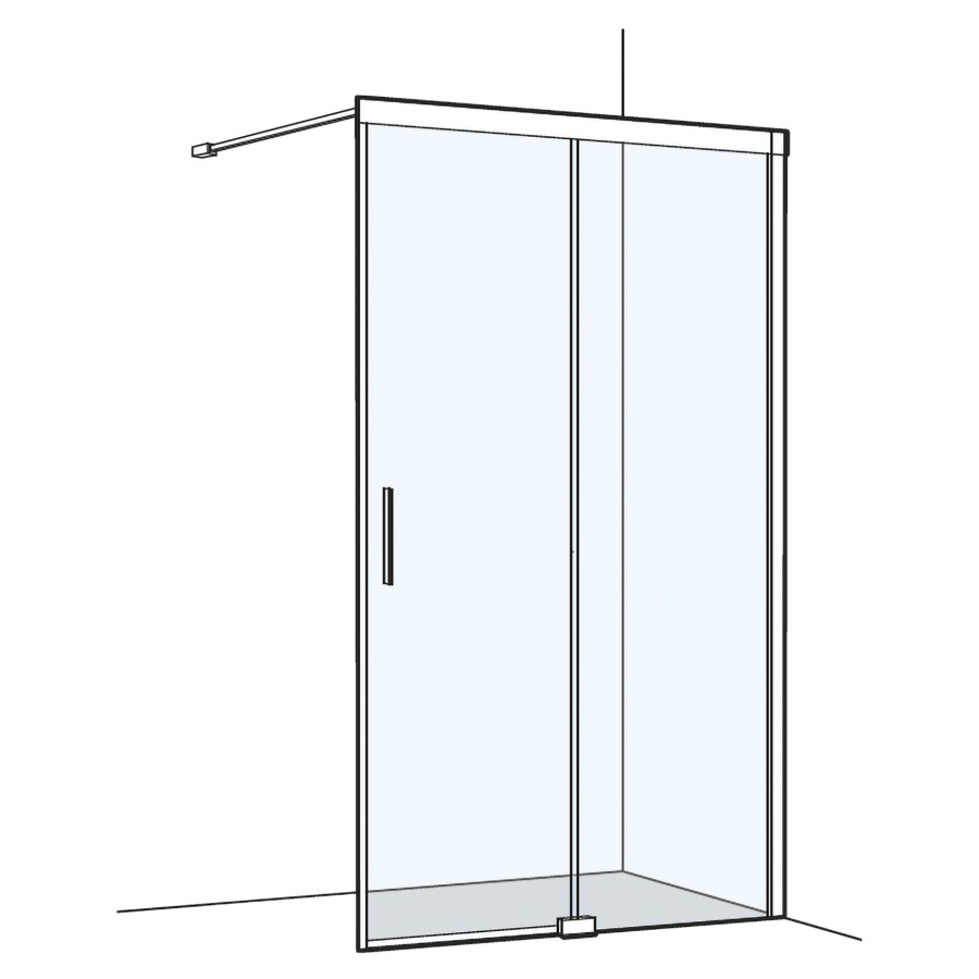 Porte coulissante S500PLUS
118,5-120 cm, H 200 cm
pose libre, cadre partiel
2 panneaux, partie fixe à
droite, Soft-Stop, fonction
Self-Close, guidage magnétique
profil contre l'éclaboussement