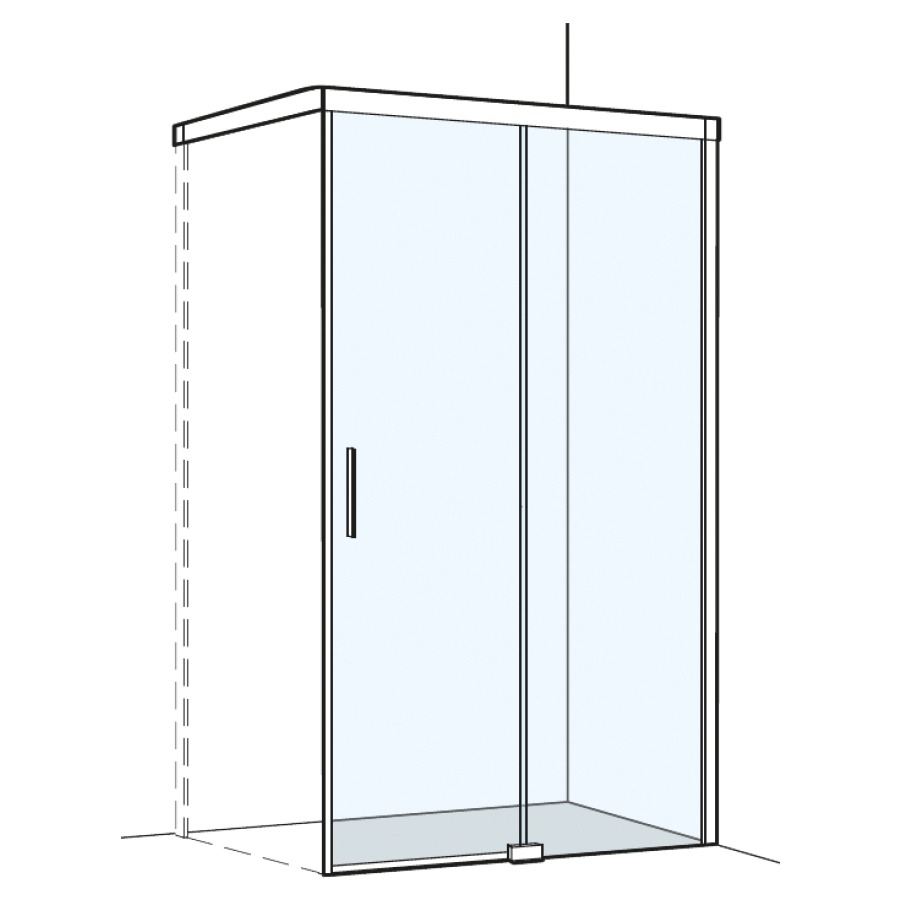 Porte coulissante S500PLUS
pour cloison latérale
135,5-137 cm, H 200 cm
cadre partiel, 2 panneaux
partie fixe à droite
Soft-Stop, fonction Self-Close
guidage magnétique, profil
contre l'éclaboussement