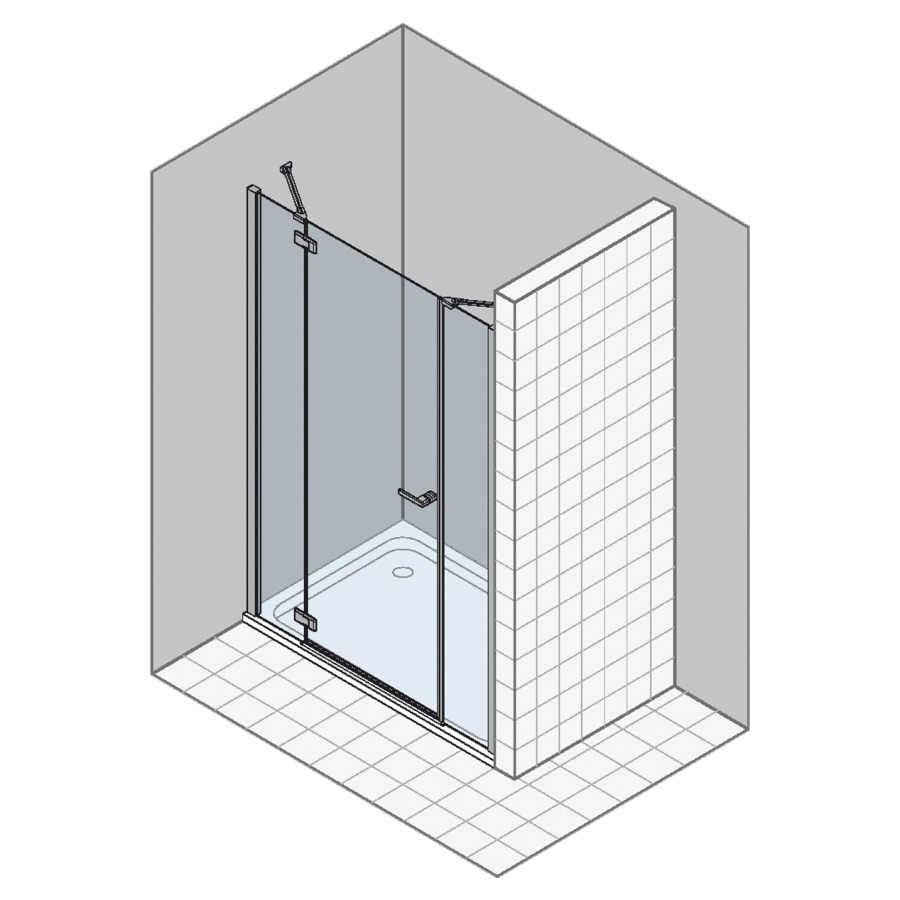 Porte battante GALLERY 3000
pour niche
100-142 cm, H 200 cm
1 panneau, avec 2 parties
fixes, charnière à gauche
verre de sécurité 6 mm
MESURES EXACTES SELON PRISE DE
MESURES