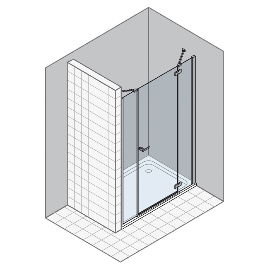 Porte battante GALLERY 3000
pour niche
100-142 cm, H 200 cm
1 panneau, avec 2 parties
fixes, charnière à droite
verre de sécurité 6 mm
MESURES EXACTES SELON PRISE DE
MESURES