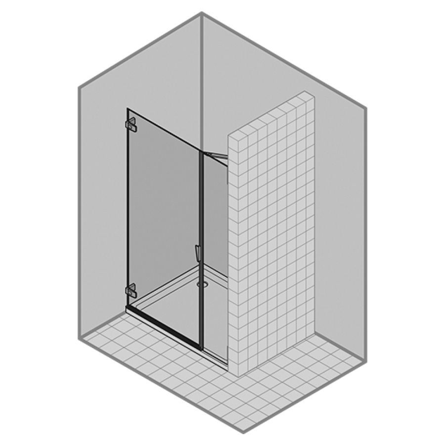 Porte battante PURA 5000
sans cadre, pour niche
100-130 cm, H -200 cm
1 panneau, avec partie fixe à
droite, charnière à gauche
couleur charnière chrome/alu
extra brillante, verre de
sécurité 8 mm, MESURES EXACTES
SELON PRISE DE MESURES