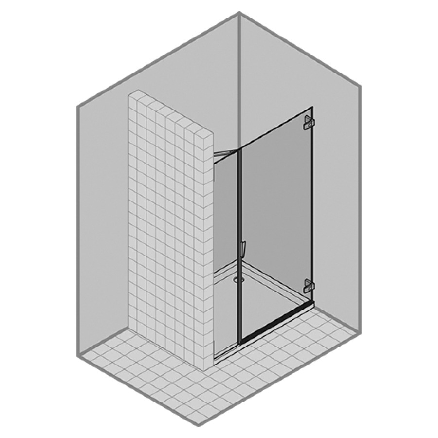 Porte battante PURA 5000
sans cadre, pour niche
100-130 cm, H -200 cm
1 panneau, avec partie fixe à
gauche, charnière à droite
couleur charnière chrome/alu
extra brillante, verre de
sécurité 8 mm, MESURES EXACTES
SELON PRISE DE MESURES
