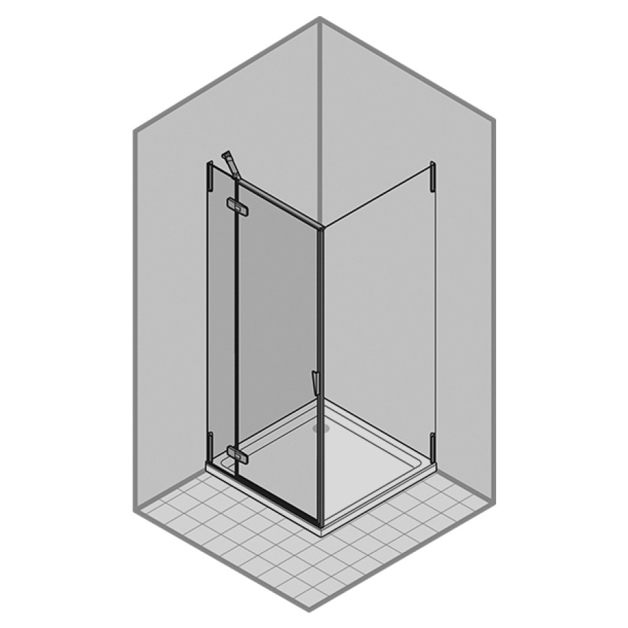 Porte battante PURA 5000
sans cadre, pour cloison
latérale, 60-95 cm
H -200 cm, 1 panneau, avec
partie fixe, charnières à
gauche, couleur charnière
chrome/alu extra brillante
verre de sécurité 8 mm
MESURES EXACTES SELON PRISE DE
MESURES