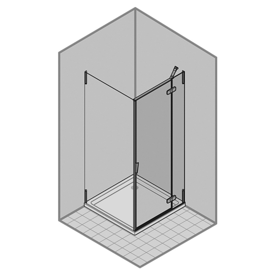 Porte battante PURA 5000
sans cadre, pour cloison
latérale, 60-95 cm
H -200 cm, 1 panneau, avec
partie fixe, charnières à
droite, couleur charnière
chrome/alu extra brillante
verre de sécurité 8 mm
MESURES EXACTES SELON PRISE DE
MESURES