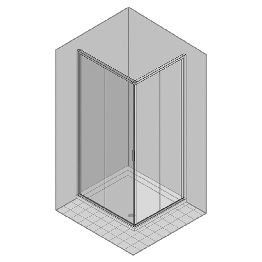 Porte coulissante STILA 2000
87,2-90,2 cm, H 195 cm
pour entrée diagonale
2 panneaux, partie fixe
montage à gauche
verre de sécurité 6 mm