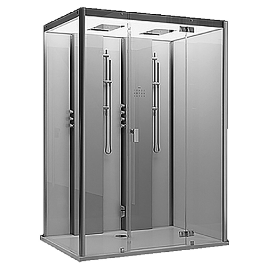Douche à vapeur SENSE
PERIENCE
version à droite
180 x 100 x 227 cm, toit en
verre, dosseret en verre
véritable, avec receveur de
douche, panneau fonctionnel
en verre, panneau capacitive
de commande intégré en
surface en verre
porte tournante sans cadre
avec partie fixe à droite
cloison latérale à gauche
générateur à vapeur 3.0 kW
230 V 50/60 Hz, thermostat
robineterie, douche à main
avec tige de fixation
douche de pluie avec bec
en cascade et brumisation
robinet d'arrêt
LED couleurs avec
changeur en toit, interface
de bluetooth, radio, 2 haut-
parleurs, tabouret acier
inoxydable avec support PU
groupe acoustique I