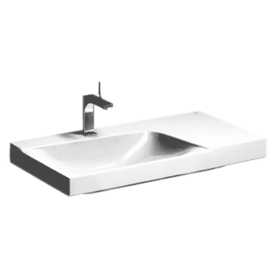 Lavabo XENO2
90 x 48 cm, céramique
pour meuble suspendu, sans
trop-plein, tablette à droite