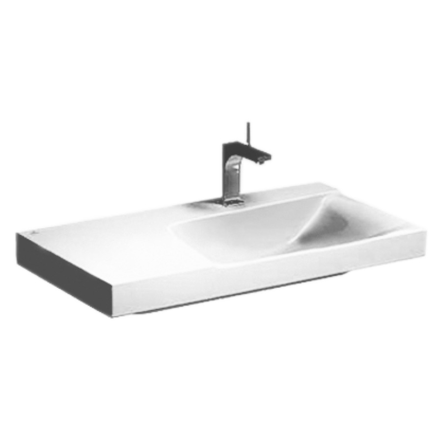 Lavabo XENO2
90 x 48 cm, céramique
pour meuble suspendu, sans
trop-plein, tablette à gauche