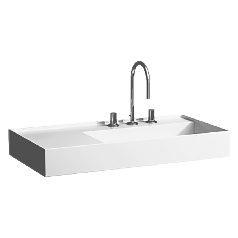 Lavabo KARTELL LAUFEN
90 x 46 cm, SaphirCéramique
pour meuble suspendu, tablette
à gauche, sans trop-plein
vidage caché, incl. soupape
d'ecoulement sans trop-plein
premonté