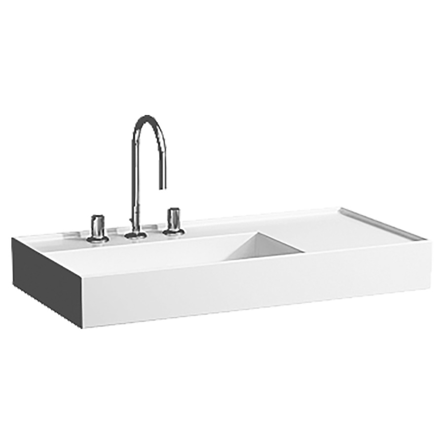 Lavabo KARTELL LAUFEN
90 x 46 cm, SaphirCéramique
pour meuble suspendu, tablette
à droite, sans trop-plein
vidage caché, incl. soupape
d'ecoulement sans trop-plein
premonté