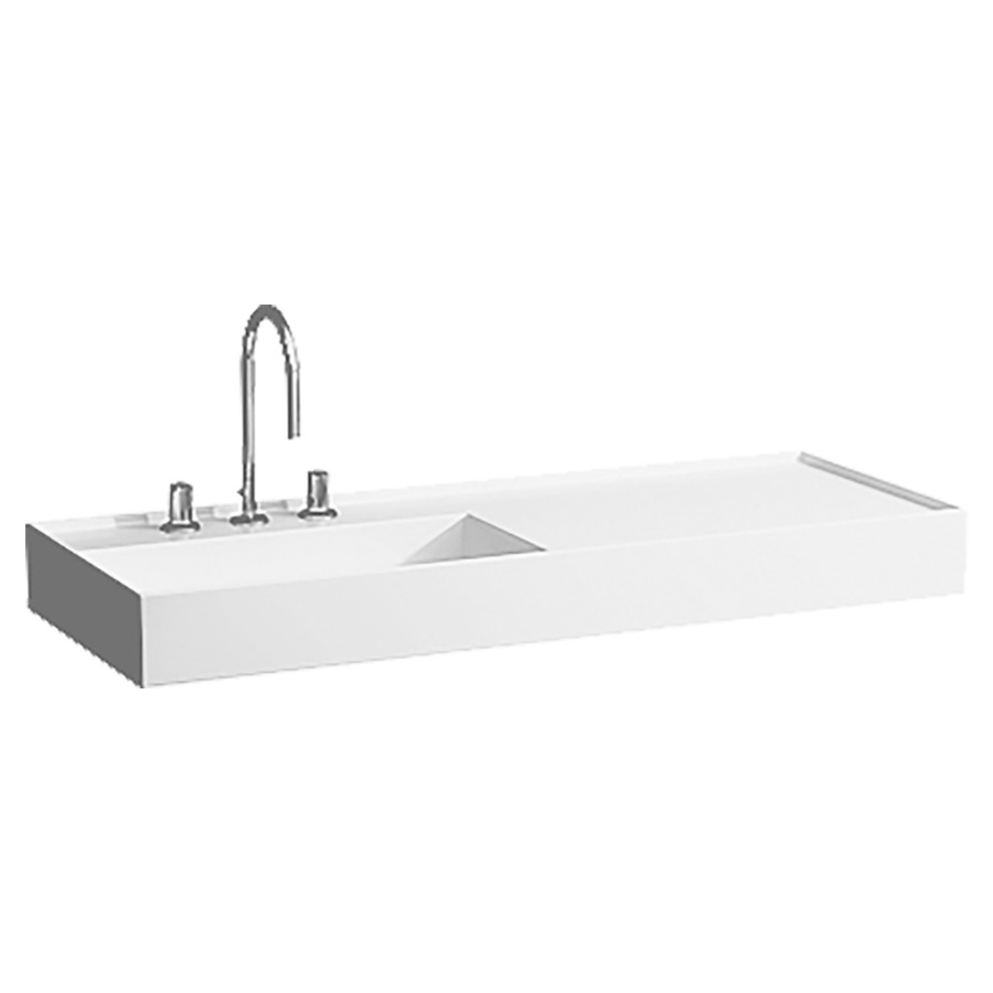 Lavabo KARTELL LAUFEN
120 x 46 cm, SaphirCéramique
pour meuble suspendu, tablette
à droite, sans trop-plein
vidage caché, incl. soupape
d'ecoulement sans trop-plein
premonté