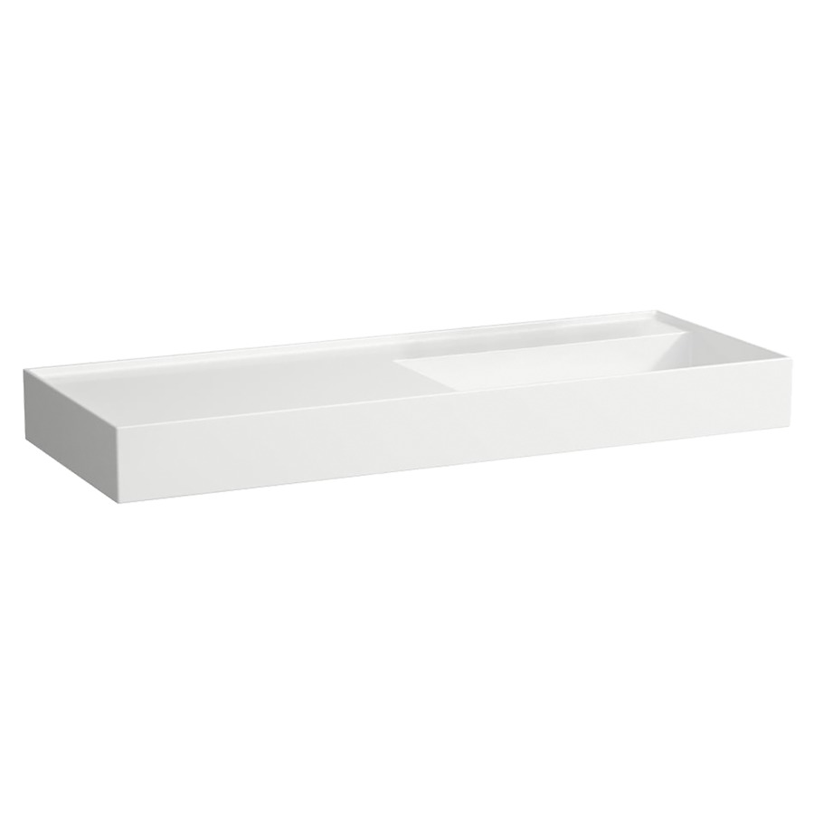 Lavabo  KARTELL LAUFEN
120 x 46 cm, SaphirCéramique
pour meuble suspendu
tablette à gauche, sans
trop-plein, vidage caché