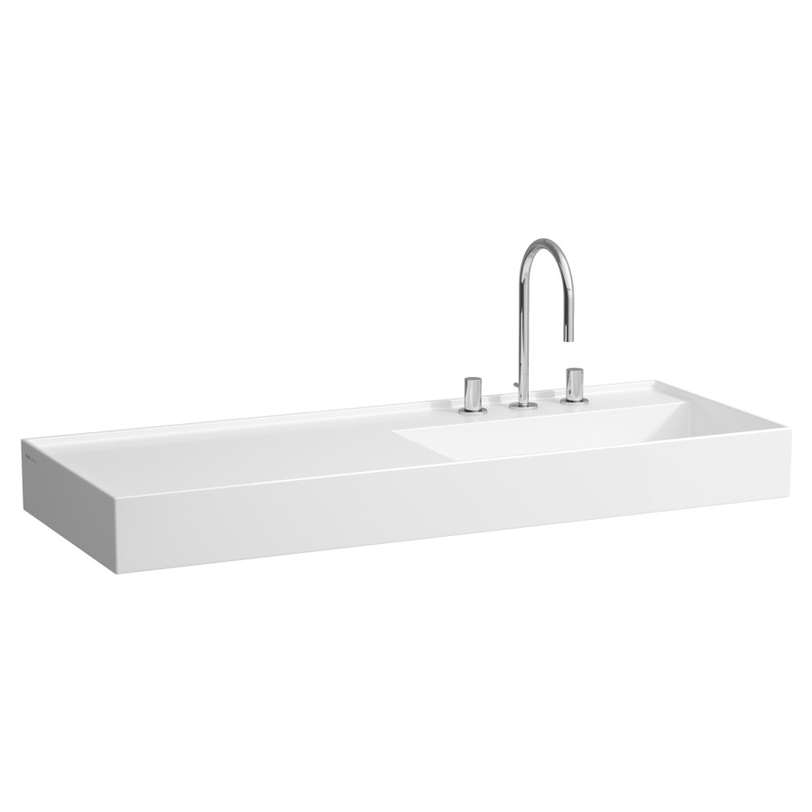 Lavabo  KARTELL LAUFEN
120 x 46 cm, SaphirCéramique
pour meuble suspendu
tablette à gauche, sans
trop-plein, vidage caché