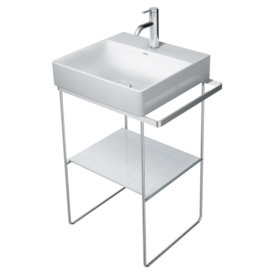 Console métallique DURASQUARE
à poser, réglable en hauteur
+50 mm, porte-serviette à
droite/à gauche, sans insert
en verre, pour lavabo 212 890