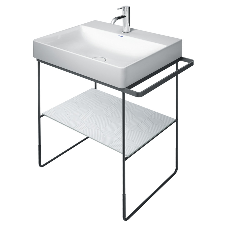 Console métallique DURASQUARE
à poser, réglable en hauteur
+50 mm, porte-serviette à
droite/à gauche, sans insert
en verre, pour lavabo 212 890