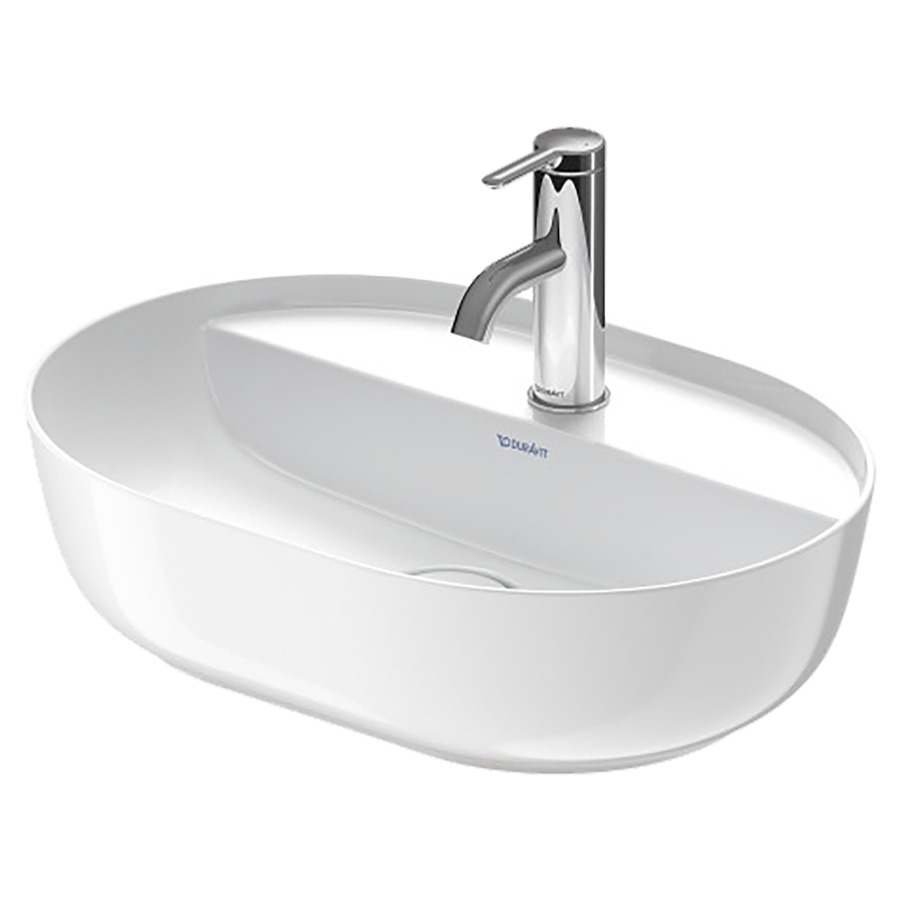 Lavabo à poser LUV
50 x 35 cm, H 14 cm, céramique
poli, sans trop-plein
couleur intérieure du lavabo
blanc brillant, vidage avec
enjoliveur en céramique
incluse