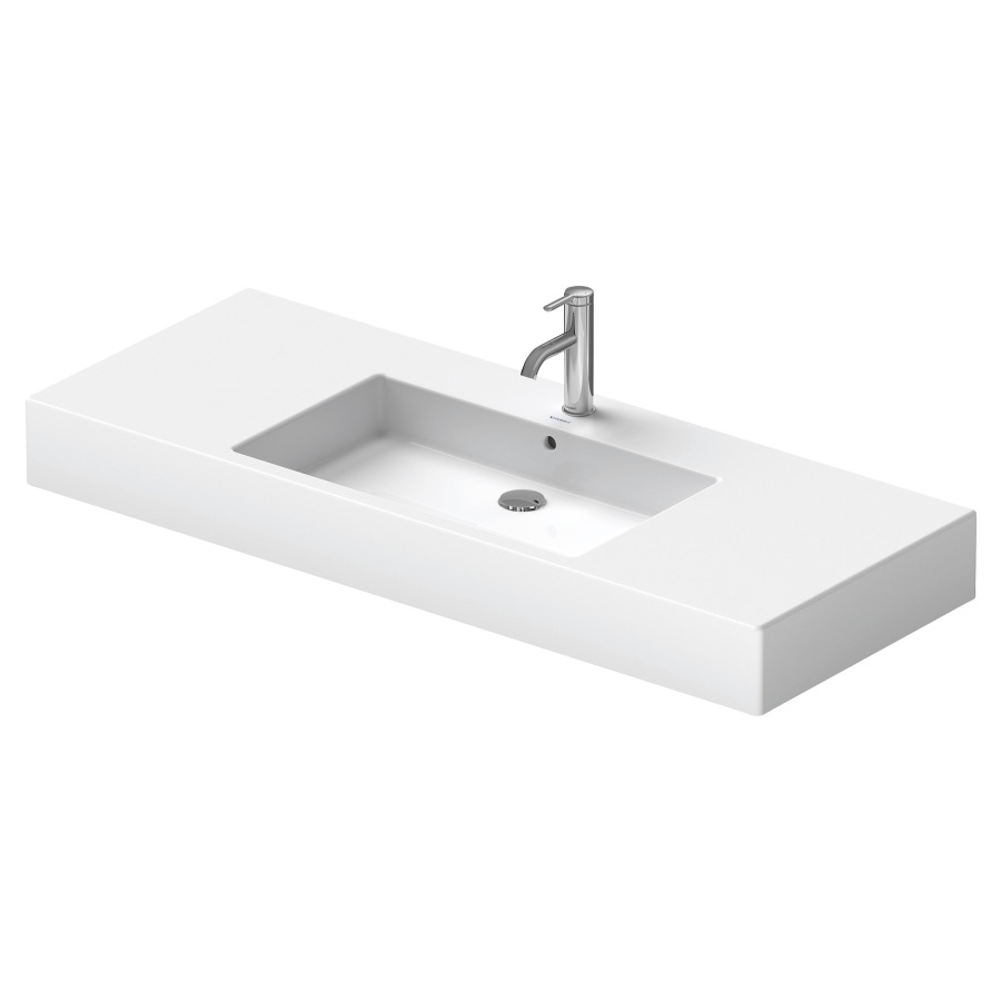 Lavabo VERO
125 x 49 cm, céramique
pour meuble suspendu
avec trop-plein