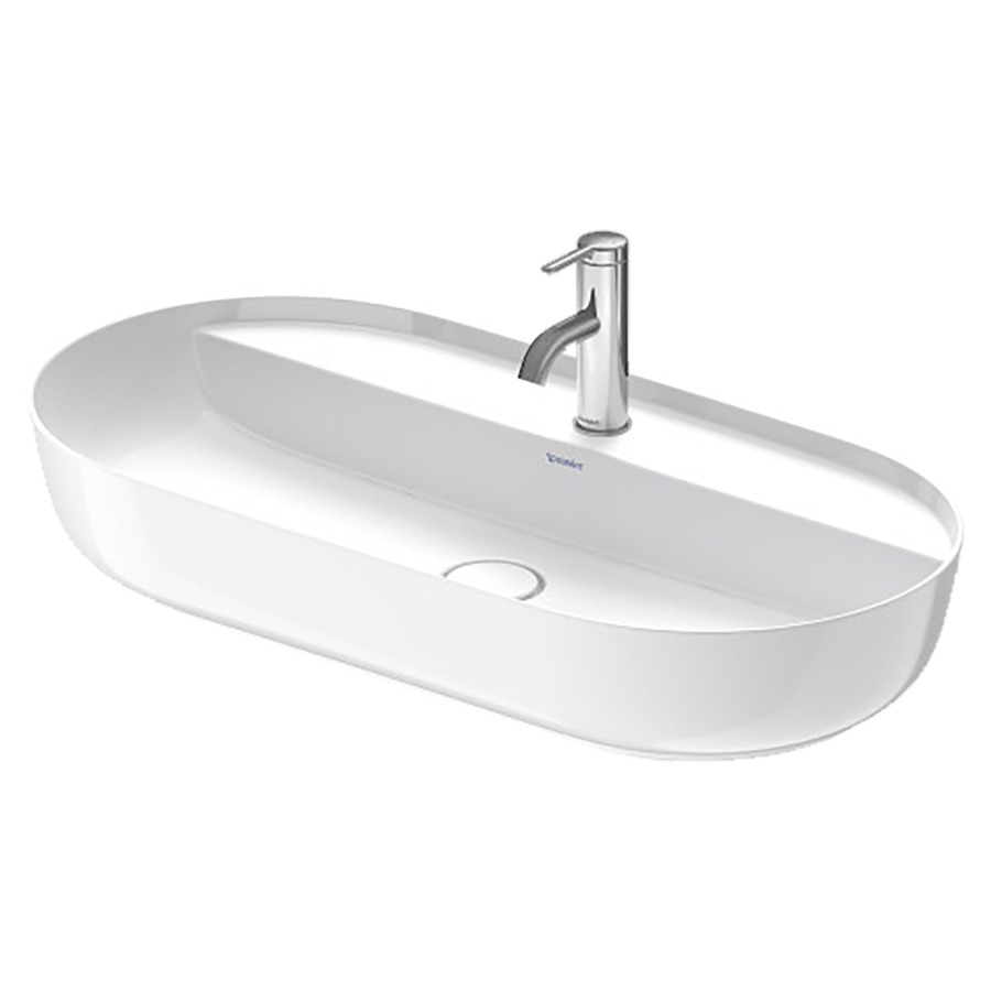 Lavabo à poser LUV
80 x 40 cm, céramique
poli, avec banc de robinets
sans trop-plein, couleur
intérieure du lavabo
blanc brillant, vidage avec
enjoliveur en céramique
incluse