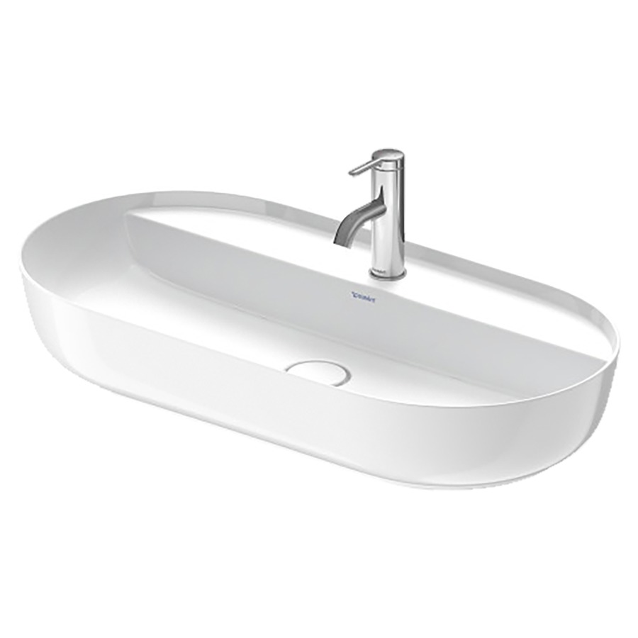 Lavabo à poser LUV
80 x 40 cm, céramique
poli, avec banc de robinets
sans trop-plein, couleur
intérieure du lavabo
blanc brillant, vidage avec
enjoliveur en céramique
incluse