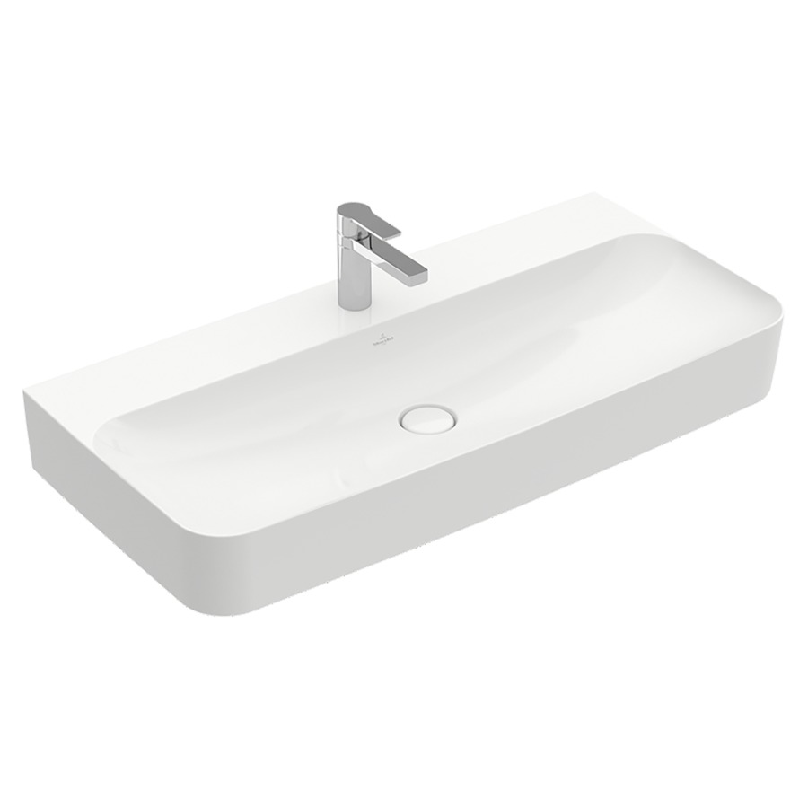 Lavabo FINION
100 x 47 cm, TitanCeram
sans trop-plein
vanne non obturable, cache en
céramique, modèle meulé