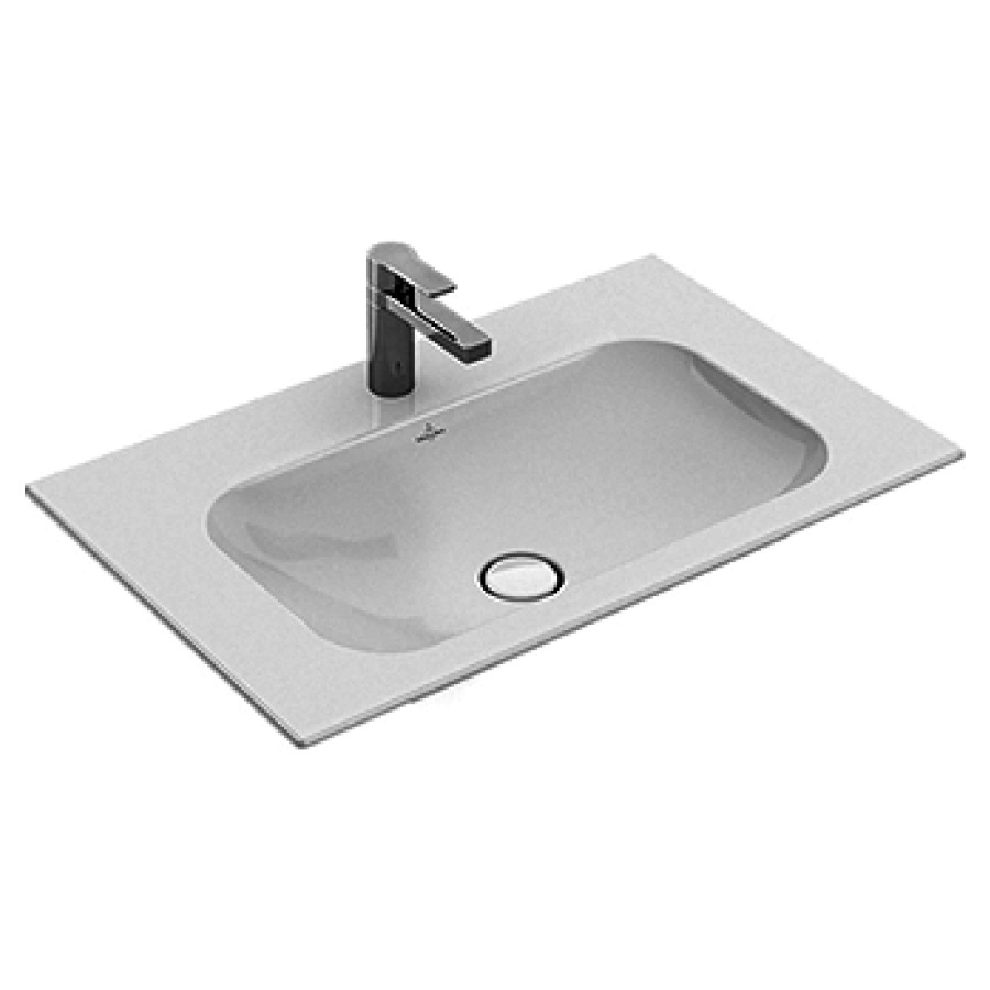 Lavabo FINION
80 x 50 cm, TitanCeram
pour meuble suspendu, avec
trop-plein invisible, cache
en céramique