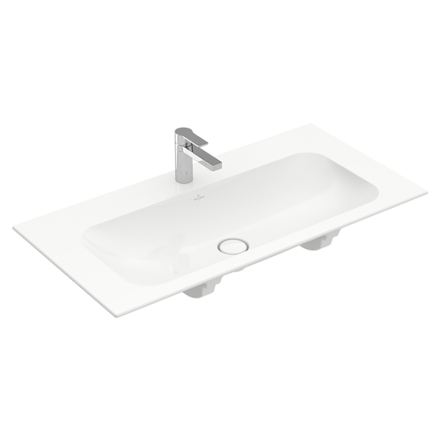 Lavabo FINION
100 x 50 cm, TitanCeram
pour meuble suspendu, sans
trop-plein, vanne non
obturable, cache en céramique