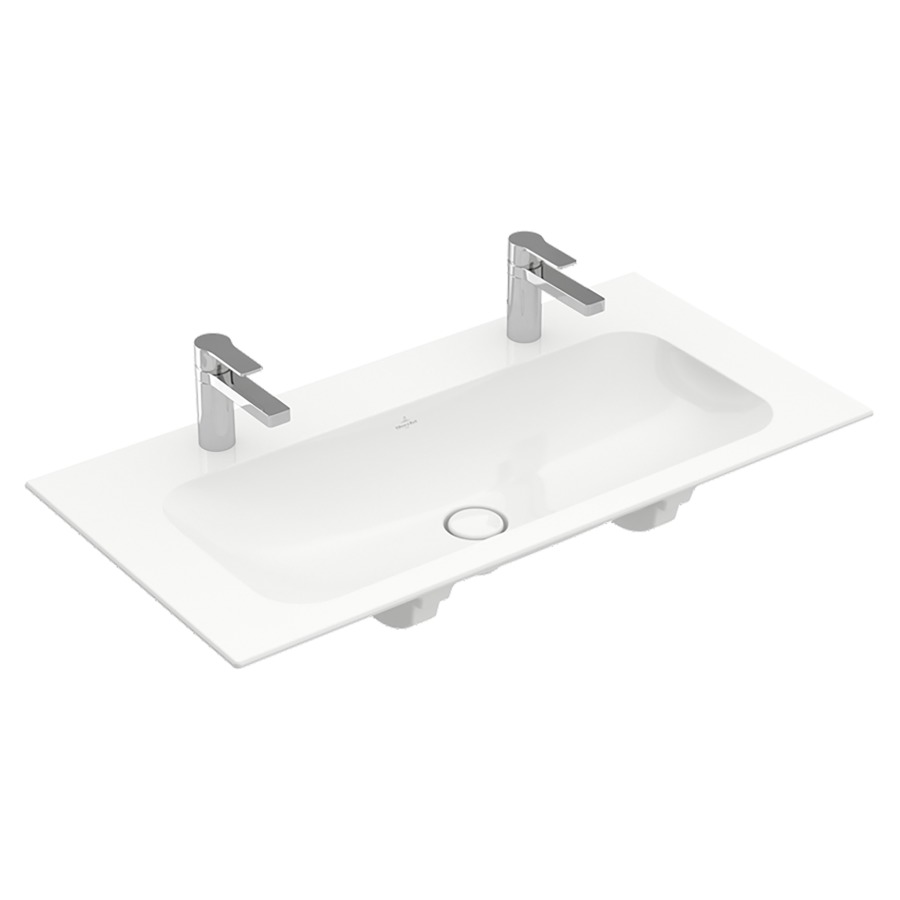 Lavabo FINION
100 x 50 cm, TitanCeram
pour meuble suspendu, sans
trop-plein, vanne non
obturable, cache en céramique