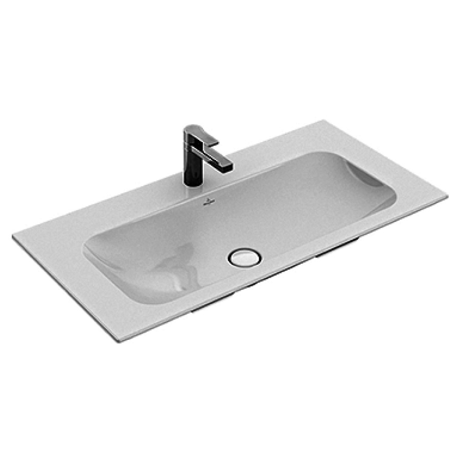 Lavabo FINION
100 x 50 cm, TitanCeram
pour meuble suspendu, avec
trop-plein invisible, cache
en céramique