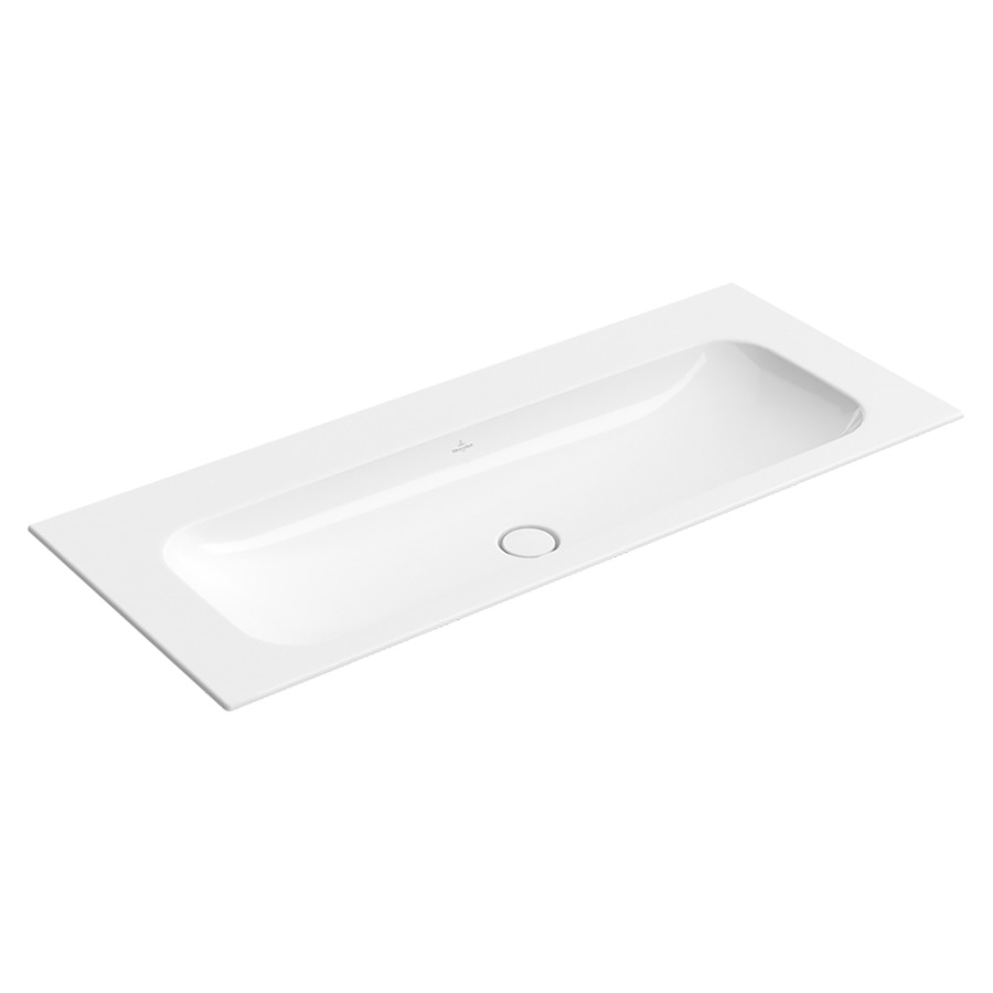 Lavabo FINION
120 x 50 cm, TitanCeram
pour meuble suspendu, sans
trop-plein, vanne non
obturable, cache en céramique