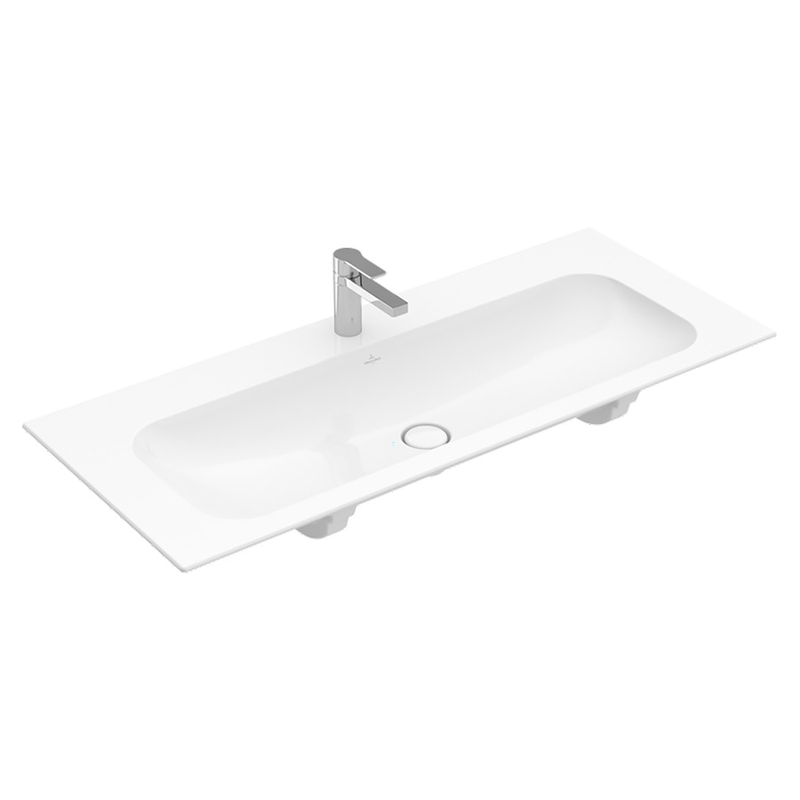 Lavabo FINION
120 x 50 cm, TitanCeram
pour meuble suspendu, sans
trop-plein, vanne non
obturable, cache en céramique