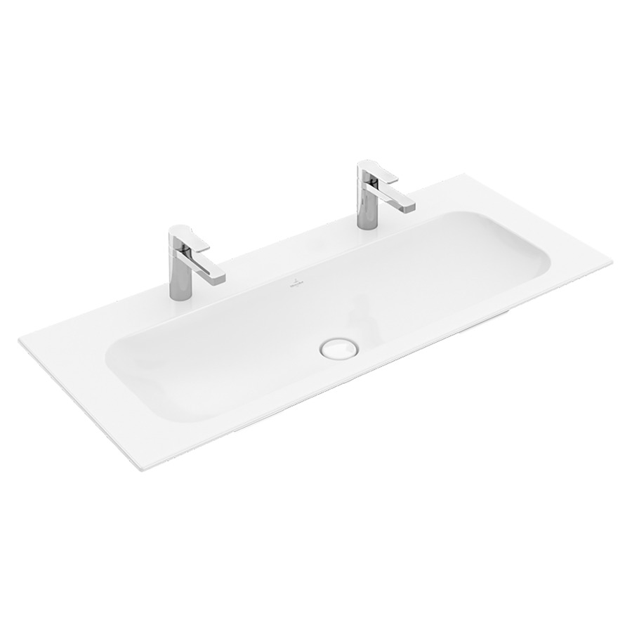 Lavabo FINION
120 x 50 cm, TitanCeram
pour meuble suspendu, sans
trop-plein, vanne non
obturable, cache en céramique