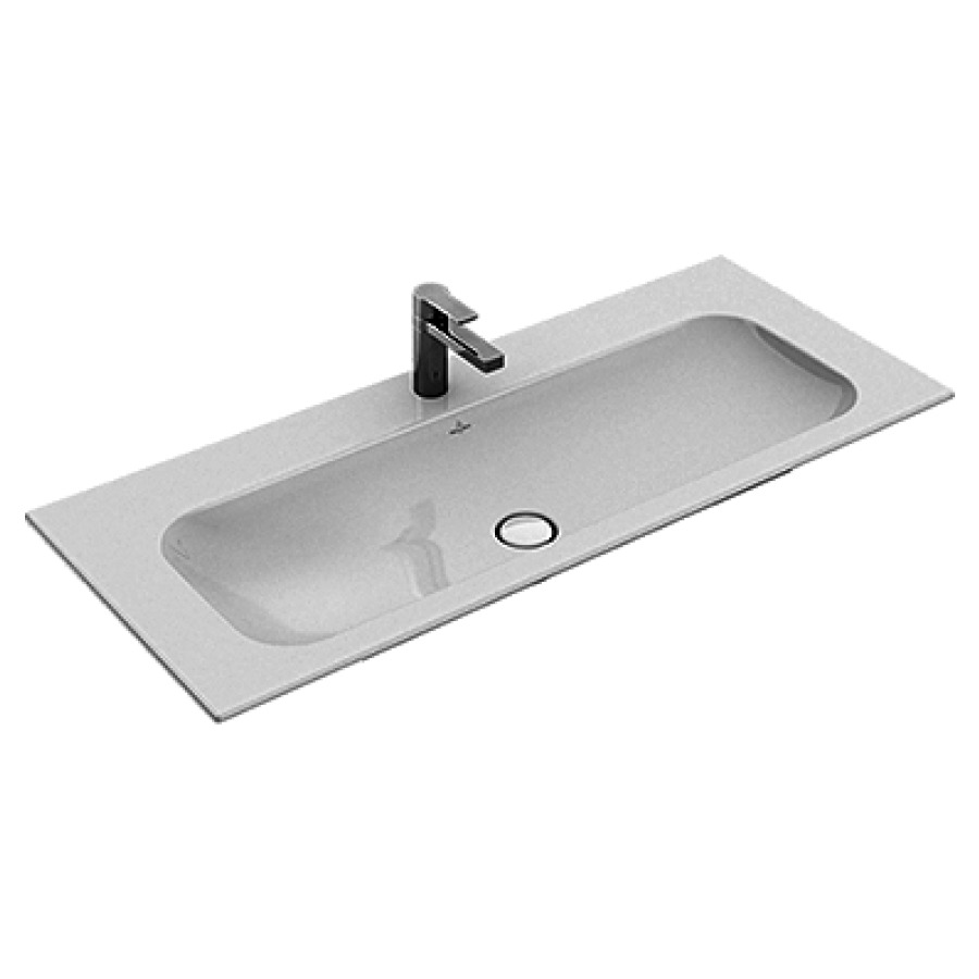 Lavabo FINION
120 x 50 cm, TitanCeram
pour meuble suspendu, avec
trop-plein invisible, cache
en céramique