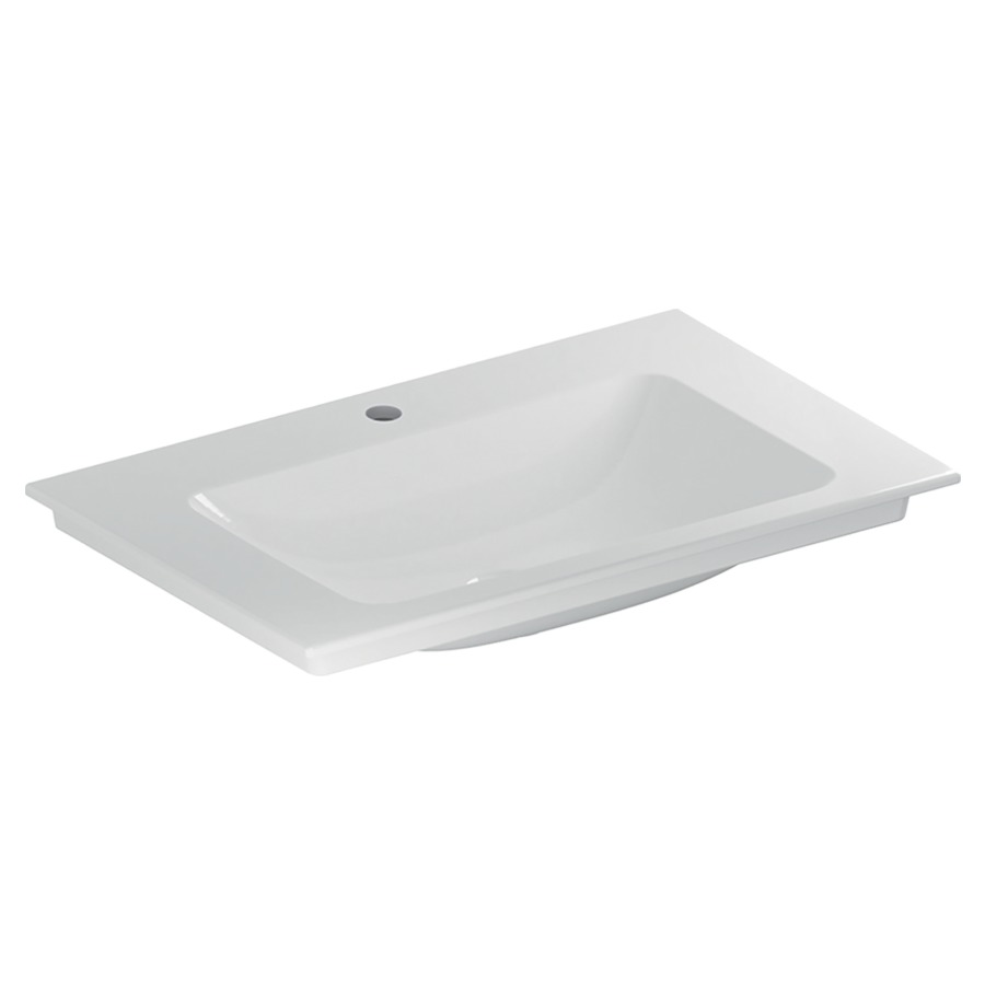 Lavabo ONE
75 x 48 x 14 cm, céramique
sans trop-plein, sortie
verticale, pour montage sur
meuble de lavabo
