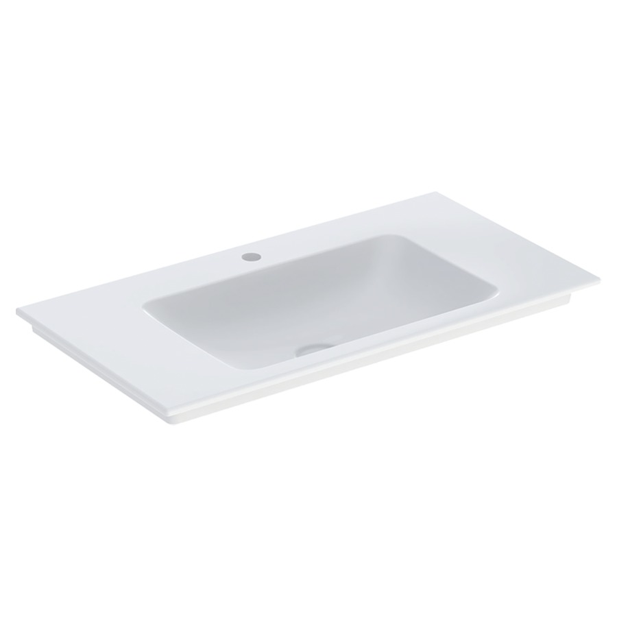 Lavabo ONE
90 x 48 x 14 cm, céramique
sans trop-plein, sortie
verticale, pour montage sur
meuble de lavabo