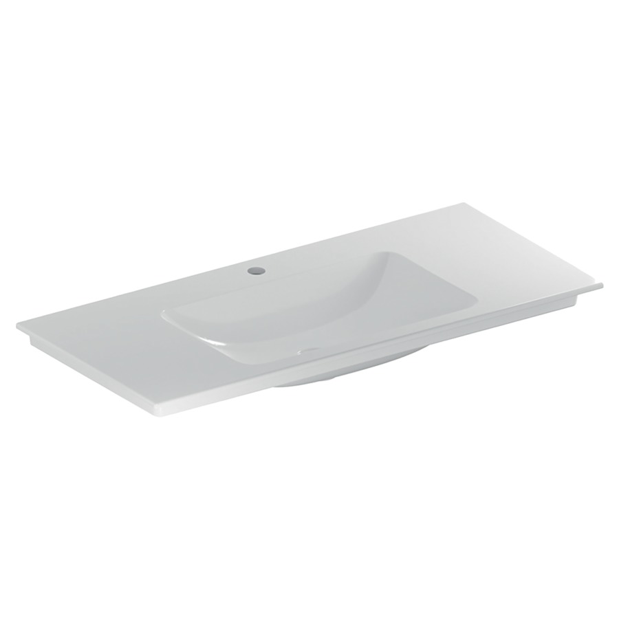 Lavabo ONE
105 x 48 x 14 cm, céramique
sans trop-plein, sortie
verticale, pour montage sur
meuble de lavabo