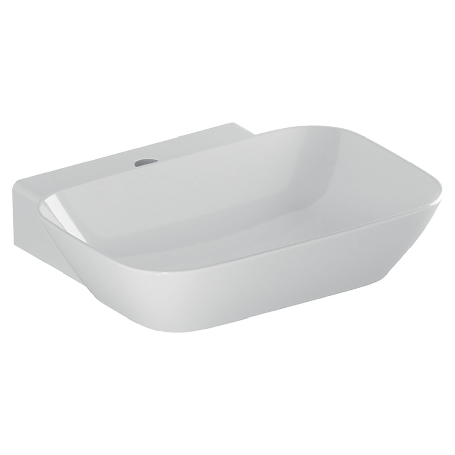 Lavabo à poser ONE
50 x 42,5 x 14 cm, céramique
forme de coupelle, sans
trop-plein, sortie verticale