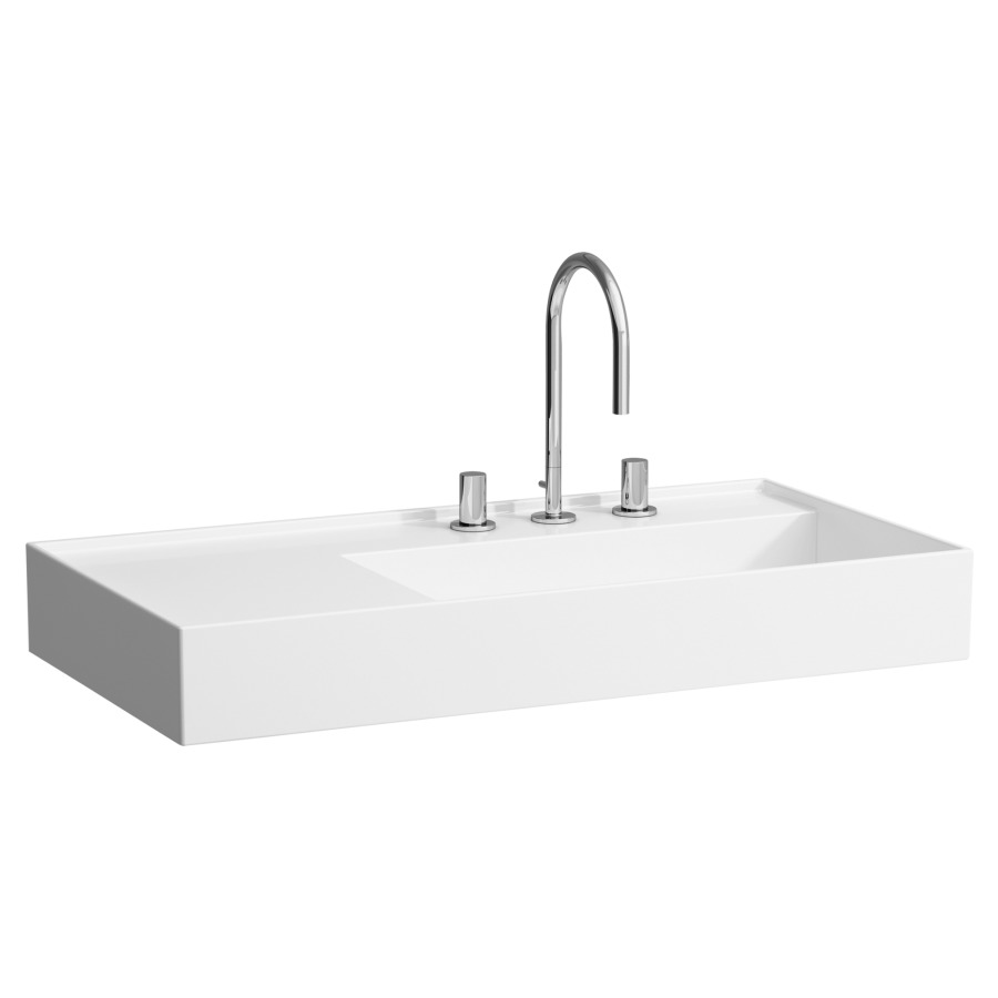 Lavabo KARTELL LAUFEN
90 x 46 cm, SaphirCéramique
tablette à gauche, sans
trop-plein, vidage caché
côté inférieur poli