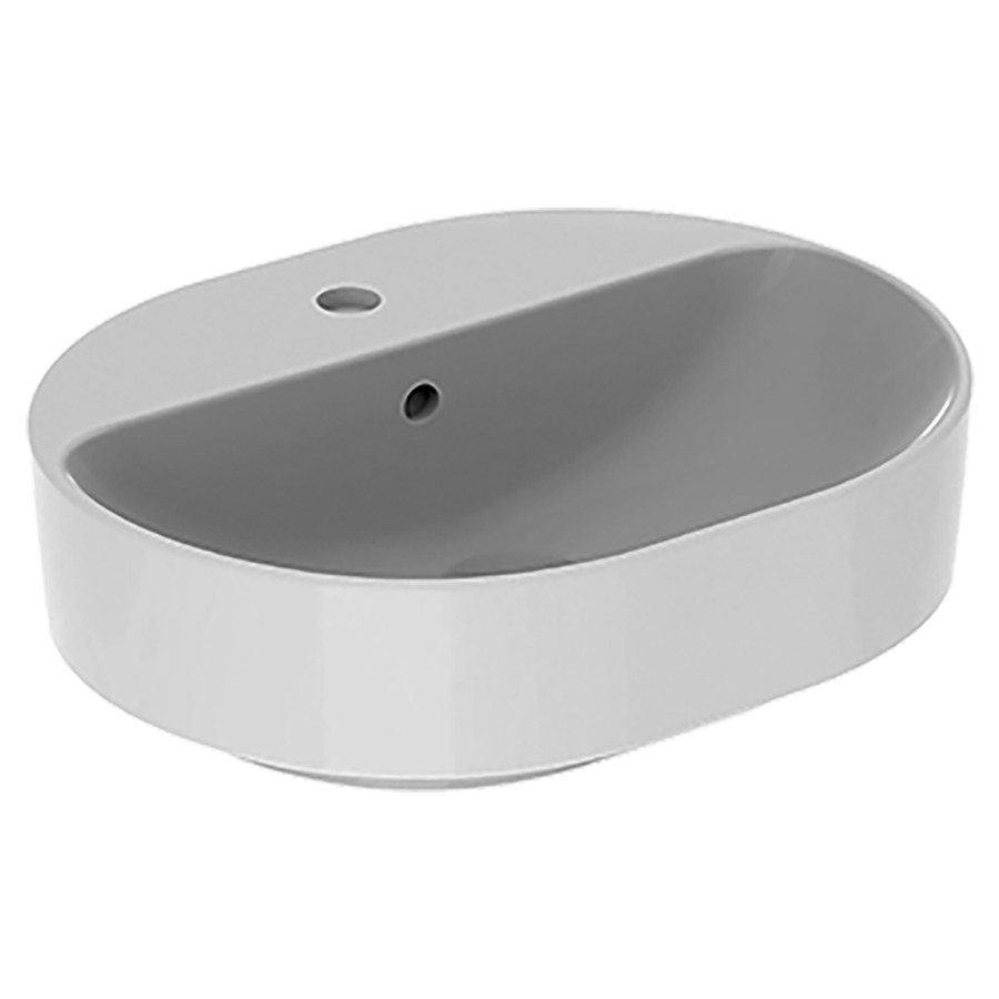 Lavabo à poser VARIFORM
50 x 16 x 40 cm, Céramique
pose libre, elliptique, avec trop-plein
avec tablette de robinetterie