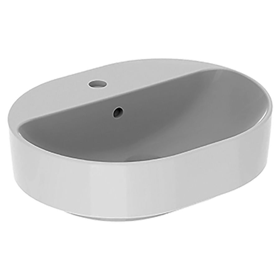 Lavabo à poser VARIFORM
50 x 16 x 40 cm, Céramique
pose libre, elliptique, avec trop-plein
avec tablette de robinetterie