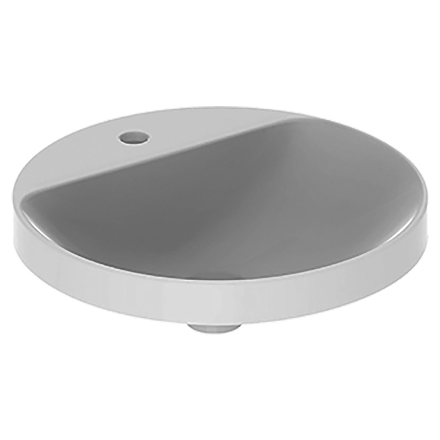 Lavabo à encastrer VARIFORM
D 48 cm, H 18 cm
Céramique, partie inférieure émaillée
encastrement par dessus, ronde
sans trop-plein
avec tablette de robinetterie