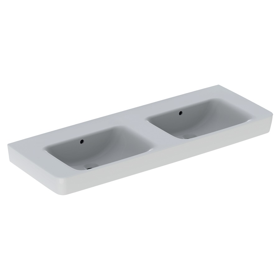 Lavabo double RENOVA PLAN
130 x 48 x 18,5 cm, céramique
pour meuble suspendu, avec
trop-plein