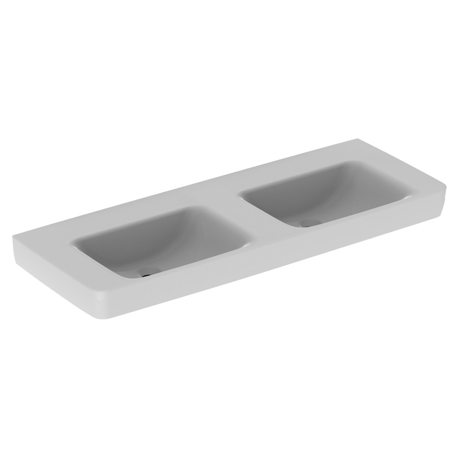 Lavabo double RENOVA PLAN
130 x 48 x 18,5 cm, céramique
pour meuble suspendu, sans
trop-plein