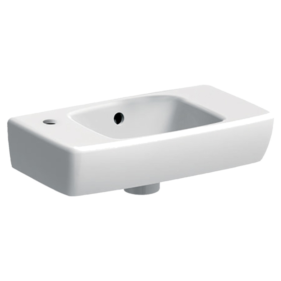 Lave-mains RENOVA COMPACT
45 x 25 x 14,5 cm, céramique
pour meuble suspendu, petite
saillie, avec espace de
rangement, avec trop-plein