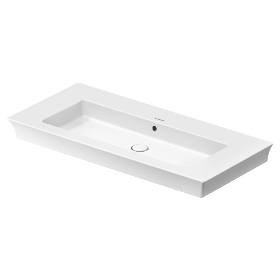 Lavabo WHITE TULIP
105 x 49 cm, céramique
tablette de robinetterie
pour meuble suspendu
avec trop-plein, vidage push-
to-open avec enjoliveur en
céramique incluse
partie inférieure émaillée