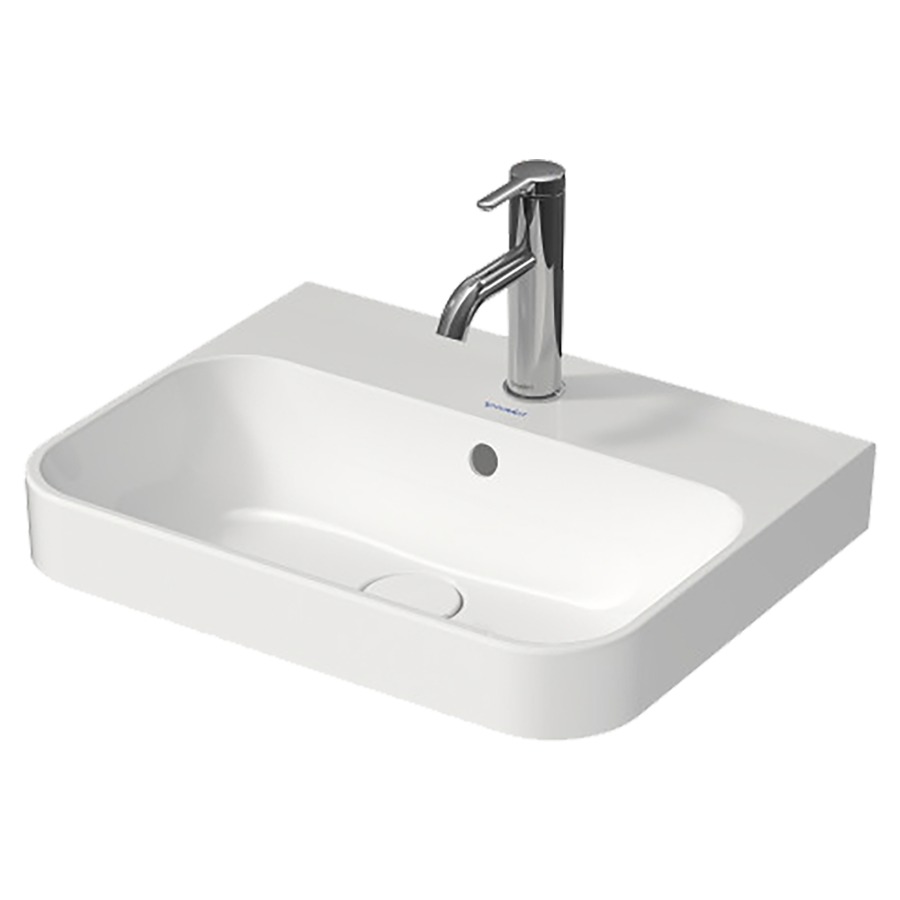 Lavabo à poser HAPPY D.2
PLUS, 50 x 40 cm, céramique
poli, avec trop-plein
vidage push-to-open avec
enjoliveur en céramique
incluse, matériel de fixation
coloris intérieur blanc