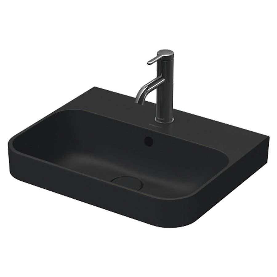 Lavabo à poser HAPPY D.2
PLUS, 50 x 40 cm, céramique
poli, avec trop-plein
vidage push-to-open avec
enjoliveur en céramique
incluse, matériel de fixation
coloris intérieur anthracite
mat