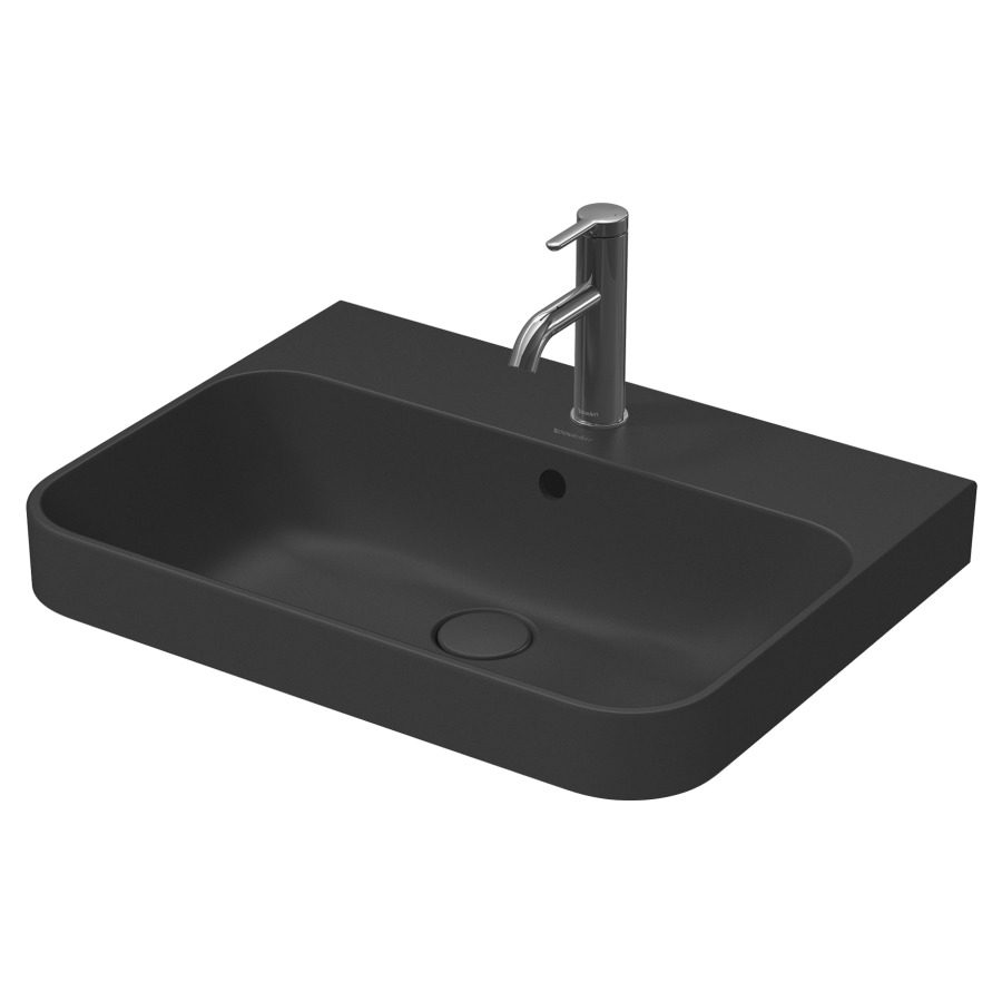 Lavabo à poser HAPPY D.2
PLUS, 60 x 46 cm, céramique
poli, avec trop-plein
vidage push-to-open avec
enjoliveur en céramique
incluse, matériel de fixation
coloris intérieur anthracite
mat