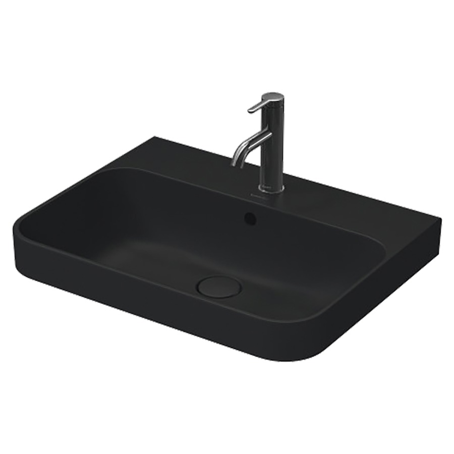 Lavabo à poser HAPPY D.2
PLUS, 60 x 46 cm, céramique
poli, avec trop-plein
vidage push-to-open avec
enjoliveur en céramique
incluse, matériel de fixation
coloris intérieur anthracite
mat