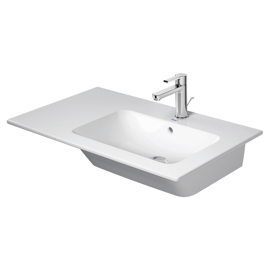 Waschtisch ME BY STARCK
83 x 49 cm, Keramik
Armaturenbank, mit Ueberlauf
Becken rechts