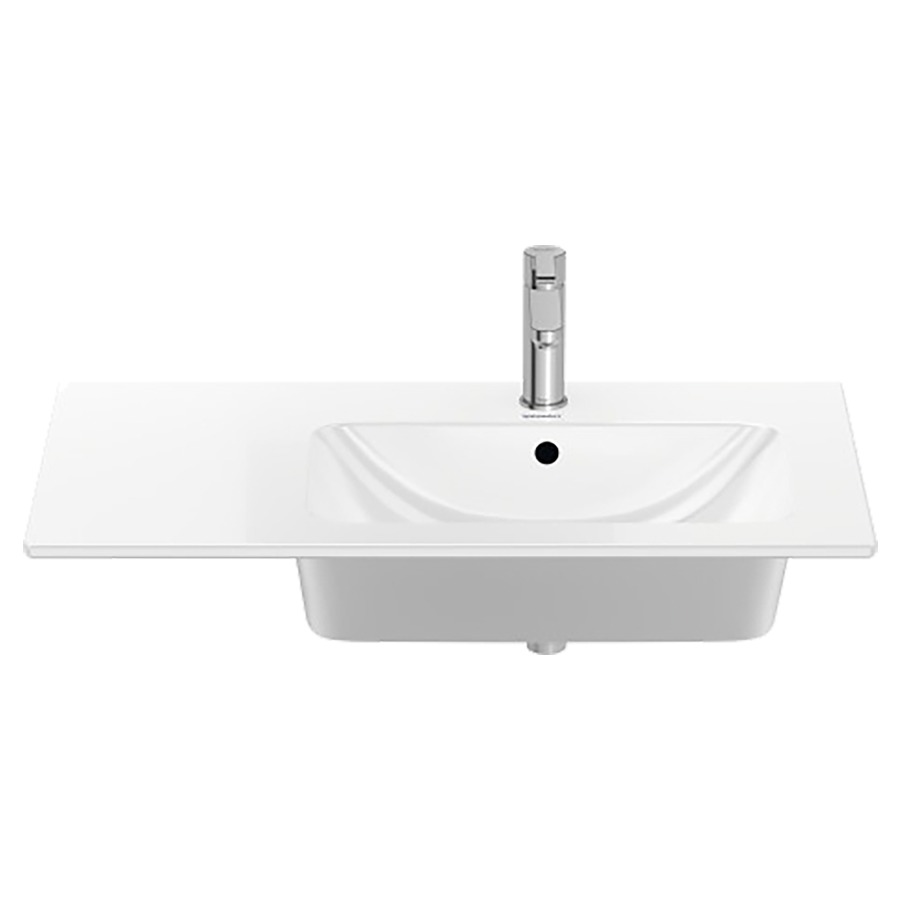 Lavabo ME BY STARCK
83 x 49 cm, céramique
tablette de robinetterie
avec trop-plein, lavabo à
droite